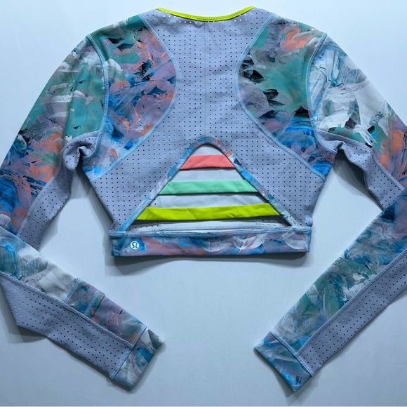 Lululemon Paddle Crop Top Womens Size 2 Reversible Mesh Warpstreme White/Silver - Picture 7 of 16